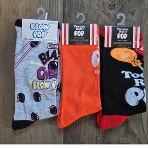 Tootsie Pop Crew Socks 3 Pair Bundle Grape Orange Black Novelty Candy Adult